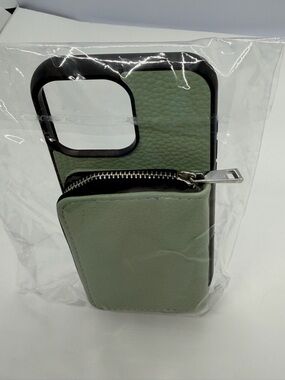 Zip Wallet Phone Case in Sage Green - Protective Card Pocket Iphone Plus Case